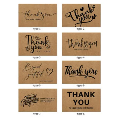 Vintage Kraft Paper Thank You Gift Tags Heart Printed Business Message Cards For Gift Packaging Holiday Decoration Wrap Labels