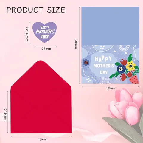 Romantic Mother's Day Greeting Cards With Red Envelopes Floral Heart Pattern Thank You Notes For Mom Birthday Gift
