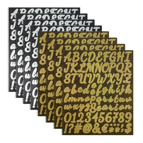 Glitter Alphabet Letter Stickers Gold Silver Script Numbers For Graduation Cap DIY Mailbox Decor Stationery Stickers