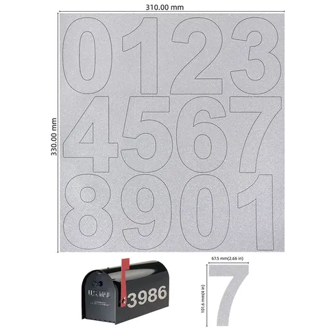 4 Inch Silver Glitter Vinyl Number Stickers Waterproof Frosted PVC Letter Numbers For Mailbox Identification Cargo Classification Address Outside Signs Labels
