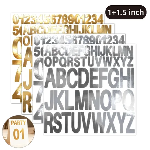 Metallic Gold Silver Alphabet Number Stickers Waterproof Vinyl Decals For Wedding Party Festival Decoration Archive Labeling DIY Crafts