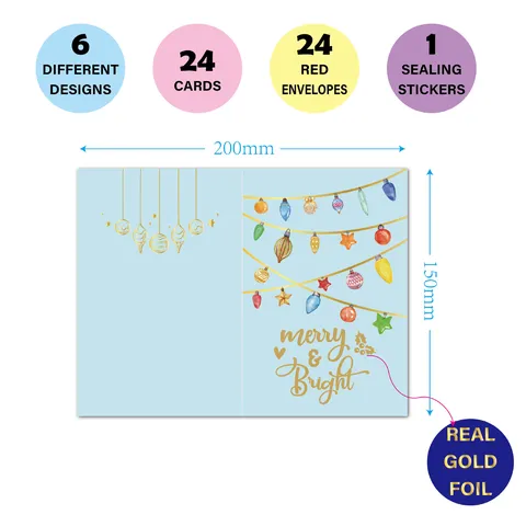 Gold Foil Christmas Greeting Card Set With Red Envelopes Stickers Merry Christmas Happy Holidays Cards For Party Gifting