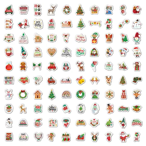 Cute Cartoon Christmas Stickers Waterproof Vinyl Decals For DIY Journal Laptop Gift Decoration Holiday Sticker Assortment Pack