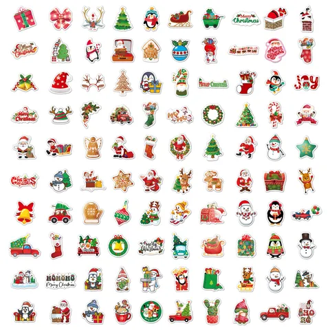 Cartoon Christmas Stickers Waterproof PVC Vinyl Stickers For Kids Holiday Party Decor Gift Scrapbooking Laptop Water Bottle Decoration