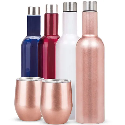 Stainless Steel Vacuum Insulated Bottle And Egg Cup Wine Bottle Insulated Mug Set Leakproof Matte Travel Cup For Picnic Gift