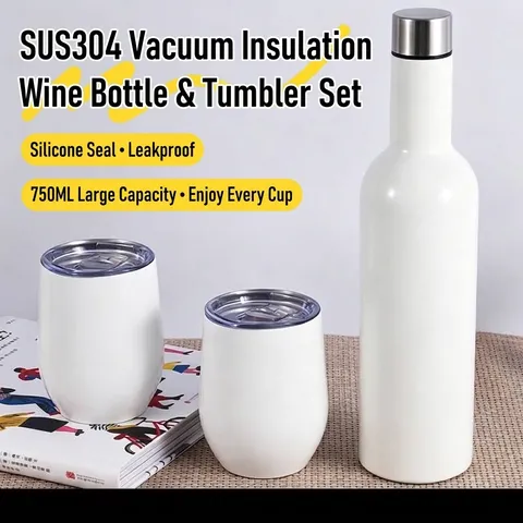Stainless Steel Vacuum Insulated Bottle And Egg Cup Wine Bottle Insulated Mug Set Leakproof Matte Travel Cup For Picnic Gift