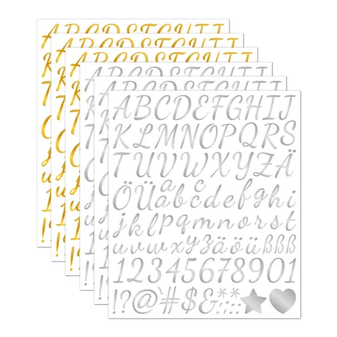 German Cursive Alphabet Number Stickers Gold Silver Waterproof Vinyl Letter Decals For DIY Holiday Gift Decoration Scrapbook