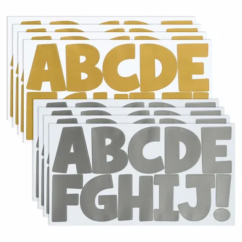 Large Metallic Alphabet Stickers Bright Gold Silver Waterproof Mailbox Car Letter Decals Reflective Adhesive Identification Labels