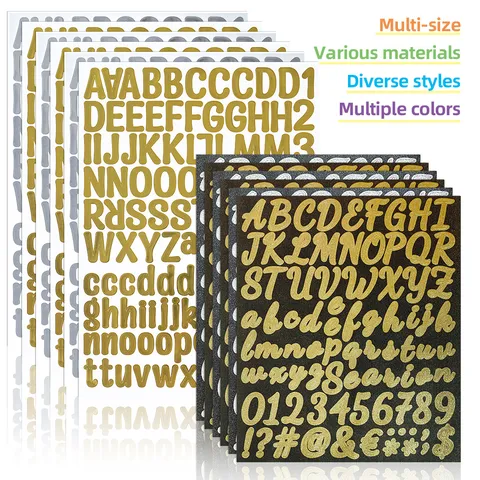 Glitter Gold Silver Alphabet Number Stickers Waterproof Vinyl Self Adhesive Letter Stickers For DIY Scrapbook Craft Decor