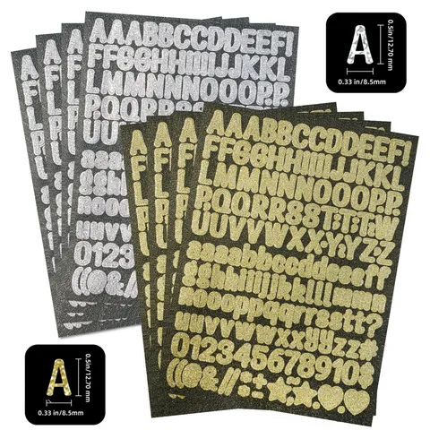 Glitter Alphabet Number Stickers Waterproof Sparkly Capital Lowercase Letters Symbol Decorative Sticker Sheets For Scrapbooking Crafts Journaling DIY