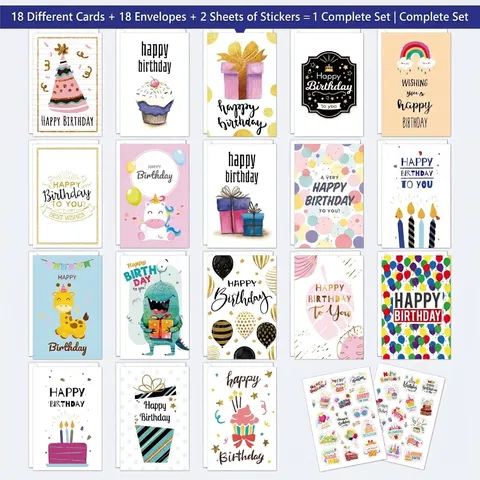 Happy Birthday Greeting Cards Set With Envelopes Stickers Ins Style Cardboard Cards Animal Birthday Wishes Supplies