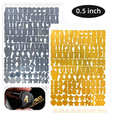 0.5 Inch Metallic Alphabet Stickers Waterproof Shiny Gold Silver Vinyl Letter Number Decals DIY Scrapbooking Crafts Sticker Sheet