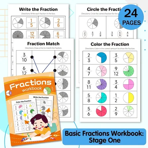 Quaderno Didattico sulle Frazioni per Bambini Libro da Colorare per l'Apprendimento della Matematica Libro di Attività per l'Infanzia Sussidio Didattico in Carta