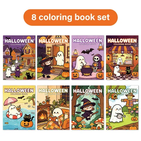 Libri da Colorare di Halloween per Bambini Disegni Animati Zucca Fantasma Strega Modelli Educativi Libro da Disegno Regalo
