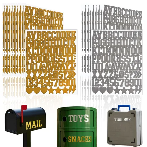 Metallic Industrial Vinyl Alphabet Stickers 1 Inch Waterproof Gold Silver Letter Number Stickers For Mailbox Toolbox Car DIY Decoration