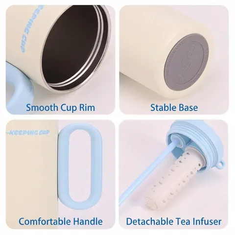 Gobelet Isotherme en Acier Inoxydable 316 Grande Capacité Avec Poignée et Paille Tasse de Voiture sous Vide pour Boissons Chaudes et Froides Café Portable