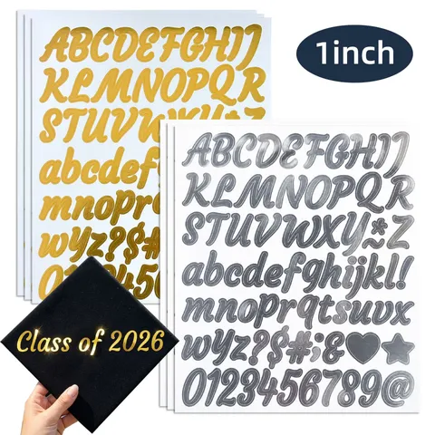 1 Inch Mirror Alphabet Stickers Waterproof Self-Adhesive Gold Silver Letter Stickers For Graduation Cap Balloons Mug Decor