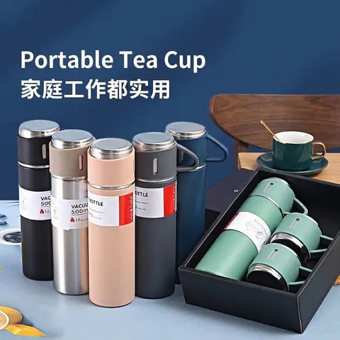 Vakuum Isolierte Wasserflasche Set Mit 304 Edelstahl Flasche Und Drei Deckeln Tragbare Thermoskanne Geschenkset Für Outdoor Büro Reisen Business