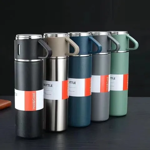 Juego de Botella de Agua Aislada al Vacío Con Botella de Acero Inoxidable 304 Y Tres Tapas Juego de Regalo Termo Portátil Para Oficina Aire Libre Viajes Negocios
