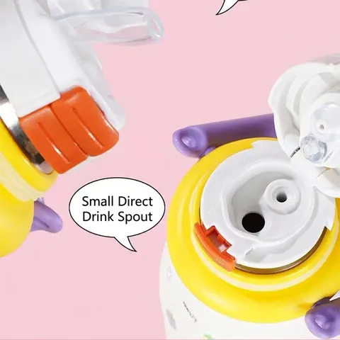 316 Stainless Steel Large Capacity Water Bottle With Straw Portable Handle Cute Cartoon Big Belly Vacuum Flask Double Drinking Cup