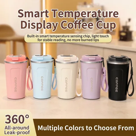 Smart 304 Stainless Steel Coffee Cup Double Wall Vacuum Insulated Travel Mug Portable Thermos With LED Temperature Display Leakproof Office Gift Cup