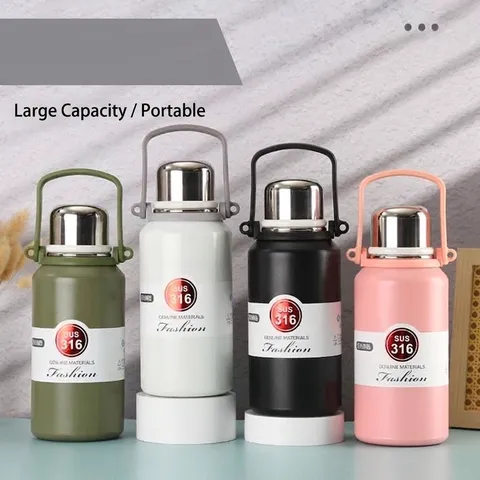 316 Edelstahl Thermoskanne Große Kapazität Tragbare Outdoor Sport Wasserflasche Mit Griff Isolierte Reisebecher
