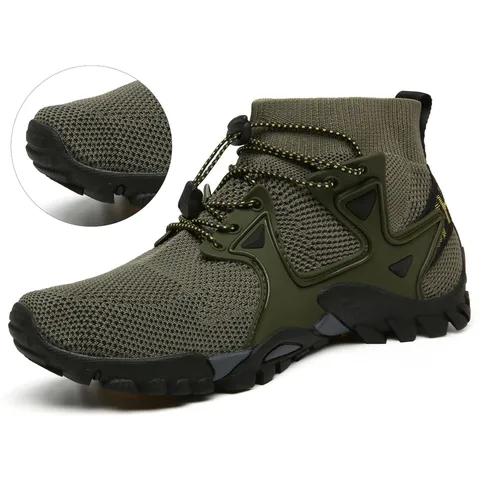 Men's Outdoor Hiking Trekking Shoes Breathable Quick Dry Water Shoes For Climbing Fishing Beach Non-slip Rubber Sole Mesh Sock-like Sneakers