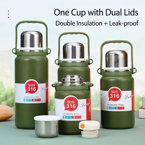 316 Edelstahl Thermoskanne Große Kapazität Tragbare Outdoor Sport Wasserflasche Mit Griff Isolierte Reisebecher