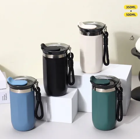 304 Stainless Steel Insulated Coffee Mug Portable Vacuum Cup With Carrying Rope Large Capacity Water Bottle Leakproof Tumbler For Office Outdoor Travel Men Women