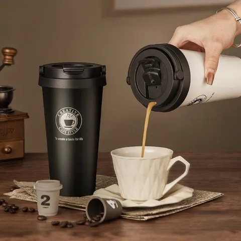 Portable 304 Stainless Steel Vacuum Insulated Coffee Tumbler With Handle Leakproof Travel Mug For Office Car Home