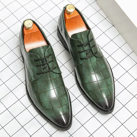 Zapatos de Vestir para Hombre Punta Estrecha Patrón de Cocodrilo Cuero Vacuno Con Cordones Zapatos Oxford Business Boda Tallas Grandes
