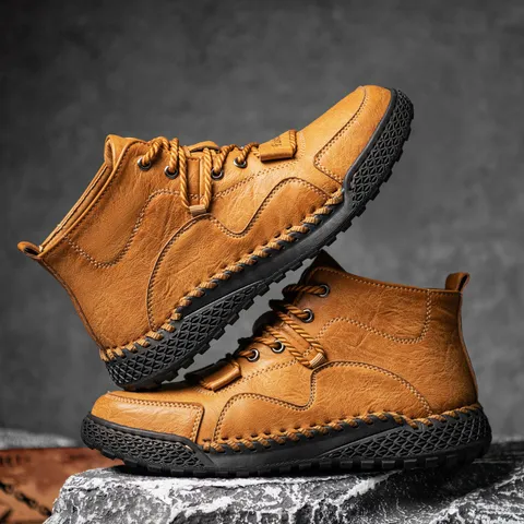 Botas Martin Informales para Hombre de Cuero de Vaca y Microfibra Cosidas a Mano Botas de Senderismo Antideslizantes Retro