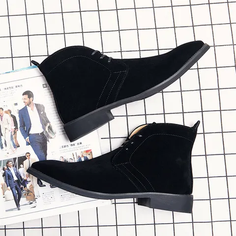 Botas Altas de Hombre Retro Británico Clásico en PU Lijado Chelsea Martin Botas con Cordones Antideslizantes Negocios Casual