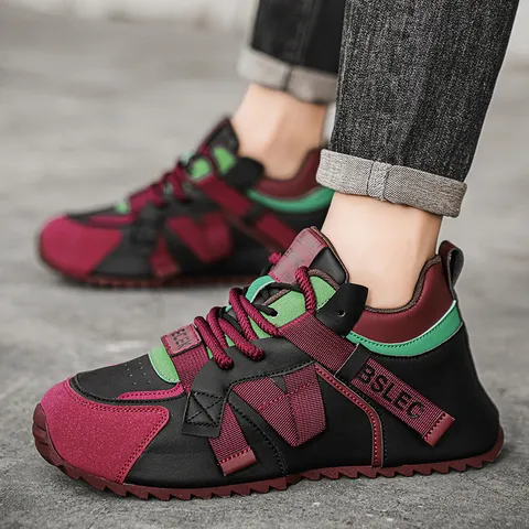 Men's Color-Block Fashion Sneakers Outdoor Breathable Running Shoes Casual Sports Shoes Multi-Material Splicing Rubber Sole