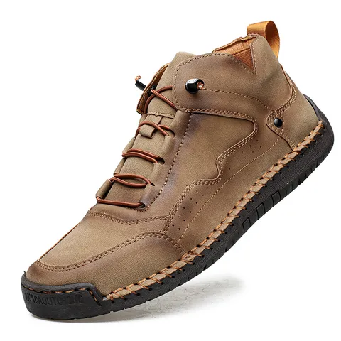 Grande Taille Chaussures Décontractées en Cuir Véritable pour Hommes Chaussures de Randonnée Confortables Mocassins Cousus Main Semelle Caoutchouc