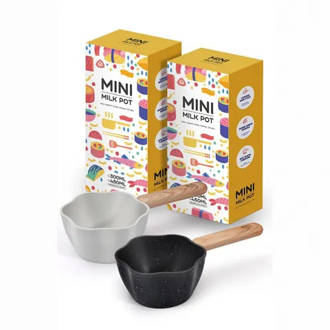 Mini Casserole Antiadhésive en Pierre Maifan en Forme de Fleur Alliage d'Aluminium Petite Casserole à Lait avec Poignée en Bois