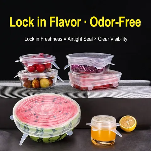 Universal Silicone Stretch Lids Reusable Food Cover For Bowls Containers Refrigerator Microwave Sealing Preservation Covers