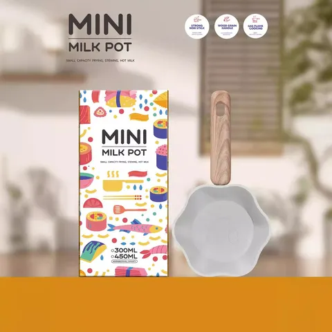 Mini Casserole Antiadhésive en Pierre Maifan en Forme de Fleur Alliage d'Aluminium Petite Casserole à Lait avec Poignée en Bois