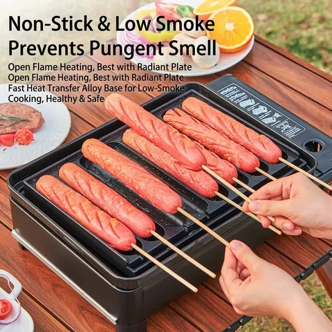 Portable Non-Stick Alloy Sausage Griddle Plate Outdoor BBQ Cassette Stove Pan For Household Street Stall Cooking Accessories