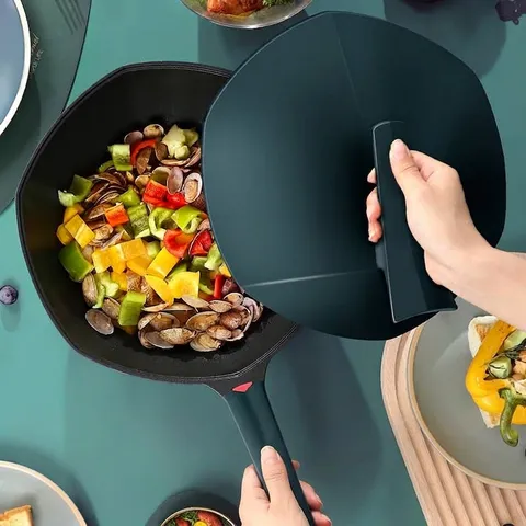 Non-stick Maifan Stone Octagonal Wok Stir Fry Pan With Lid For Induction Gas Stove Aluminum Alloy Antibacterial Cookware