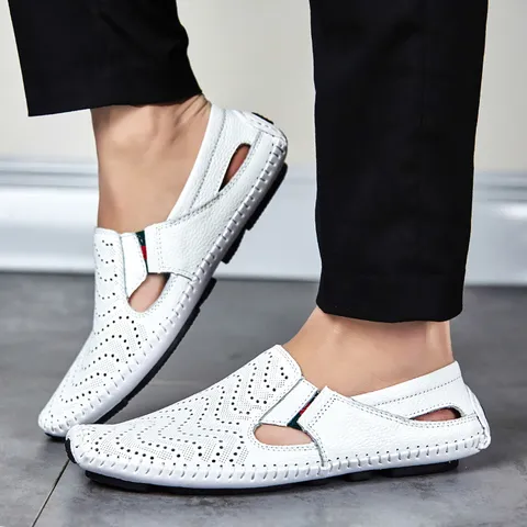 Mocassini Casual da Uomo in Vera Pelle Scarpe da Guida Traforate Traspiranti Leggere e Morbide Slip-On Moda