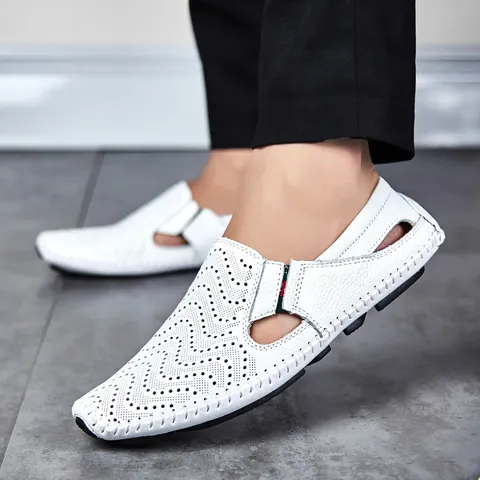 Mocassini Casual da Uomo in Vera Pelle Scarpe da Guida Traforate Traspiranti Leggere e Morbide Slip-On Moda