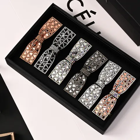 Women's Elegant Bow Knot Full Rhinestone Hair Clip Geometric Triangle Inlaid Spring Clip Korean Style Fashion Hair Jewelry