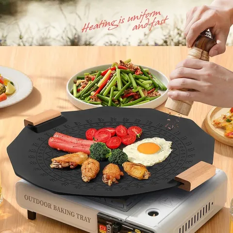 Bistecchiera Coreana Ottagonale in Alluminio Antiaderente Piastra BBQ Con Rivestimento in Pietra Maifan e Manici in Legno Per Fornelli a Induzione Gas