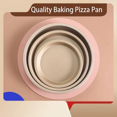 Plaque à Pizza Ronde Antiadhésive en Acier au Carbone Moule à Gâteau Plat de Cuisson au Four Or Champagne Pour Cuisine Maison Commerciale Durable Haute Température