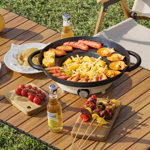 Multi-Functional Electric Grill Pot Medical Stone Non-Stick Roasting Frying Shabu Machine Indoor BBQ Hot Pot Cookware 1150W