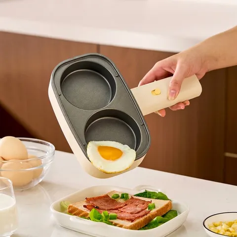 Electric Dual Hole Egg Burger Maker Non-stick Breakfast Machine Titanium Coating Mini Pancake Cooker For Home Kitchen Small Cookware With Glass Lid