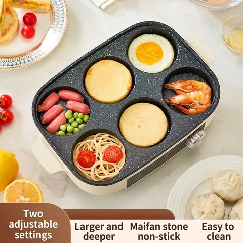 Electric Breakfast Machine Non-stick Coating Egg Burger Pancake Maker Dual Power Household Multi-functional Cooking Pot PP Material
