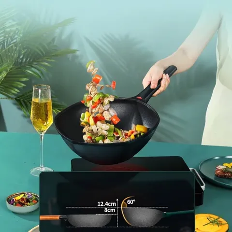 Non-stick Maifan Stone Octagonal Wok Stir Fry Pan With Lid For Induction Gas Stove Aluminum Alloy Antibacterial Cookware