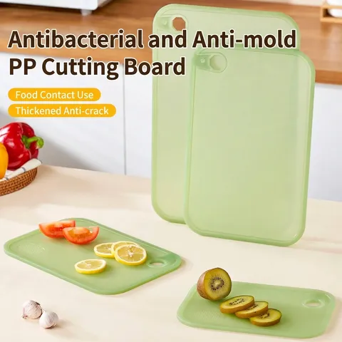 Antibacterial Non-Slip Plastic Cutting Board For Kitchen Fruit Vegetable Meat Classification Frosted Surface Hanging Hole Green